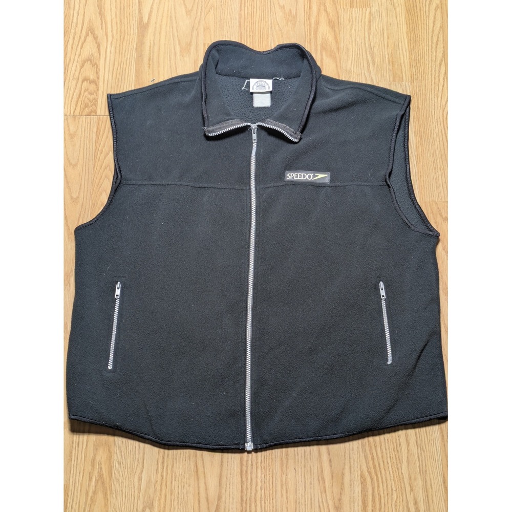 Speedo Mens Vintage Fleece Full Zip Sleeveless Vest Jacket Black XL